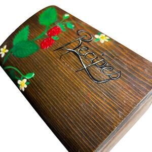 Vintage cottage chic farmhouse wooden recipe box handpainted strawberries